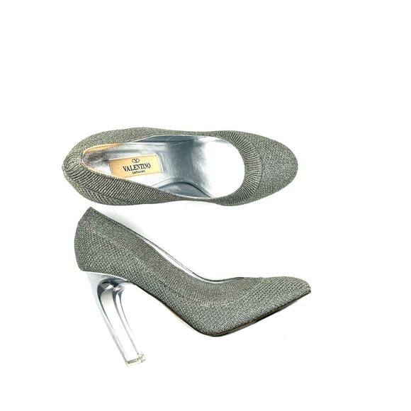 VALENTINO GARAVANI Silver Metallic stretch-knit pumps size EU 38.5 - Picture 2 of 14